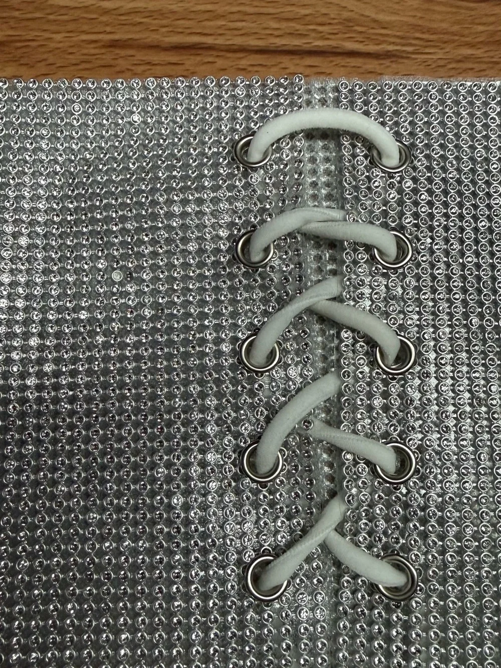 Silver Lace-Up Corset Belt with White Tie Lace